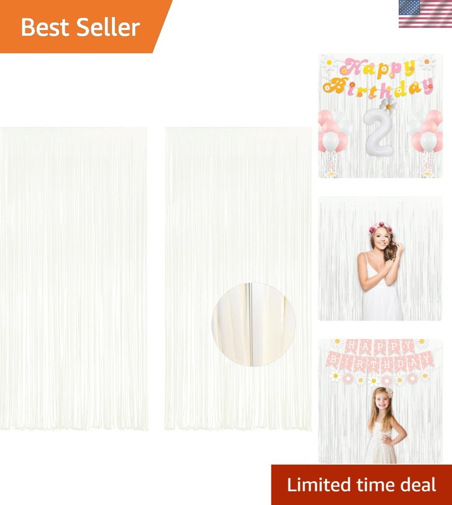 Versatile White Foil Fringe Streamers – Ideal for Events 3.2ft x 8.2ft – 2 Count