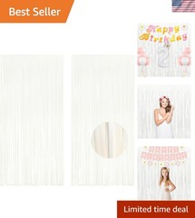 Versatile White Foil Fringe Streamers – Ideal for Events 3.2ft x 8.2ft – 2 Count