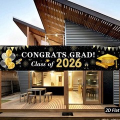 Black And Gold Graduation Backdrop 200X40Cm Polyester Fabric 2026 Banners