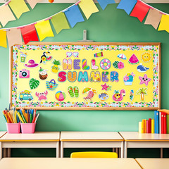 73 Pcs Hello Summer Cutouts for Bulletin Board Decorations – Hawaiian Tropical P