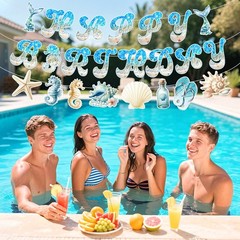 Ocean Beach Party Decorations Summer Beach Banner with 13pcs Nautical Seashel…