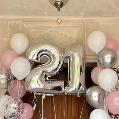 Silver Pink White Latex Balloons, 50 Pack 12 Inches Silver Confetti Party Balloo