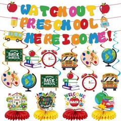 Back to School Decorations – Watch Out Preschool Banner, Hanging Swirls and H…