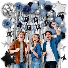 Happy 31st Birthday Party Decorations for Boys Girls, Dusty Blue and Black Bi…