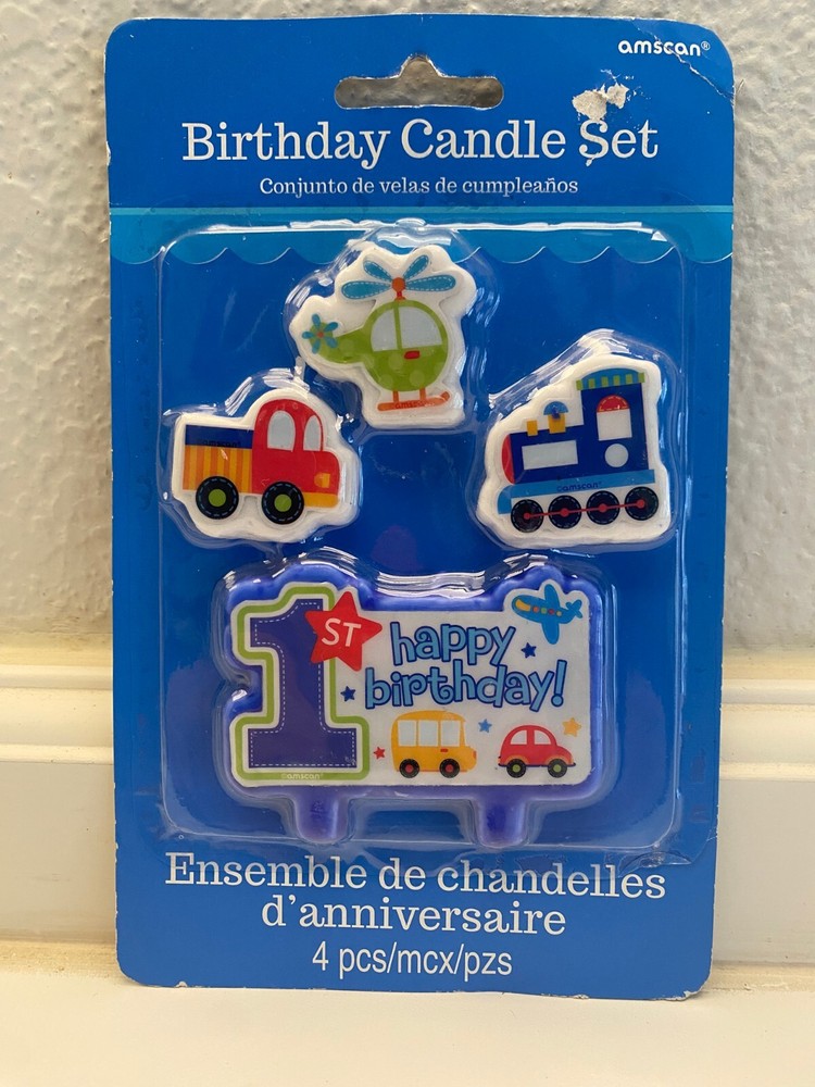 Boy’s 1st Birthday Party Cake Candles Set of 4 Pcs Truck Train Helicopter