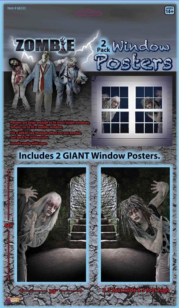 Giant Zombie Window Posters Halloween Party Prop Decoration 2 Pack