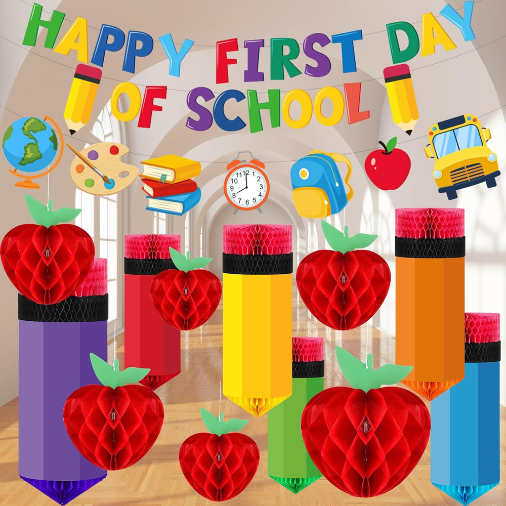 Pajean 48 Pcs Happy First Day of School Classroom Decorations with Pencil and Re