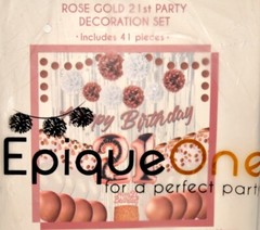 Epique One 21st Party Decorating Set – Rose Gold – 41 Pieces – New