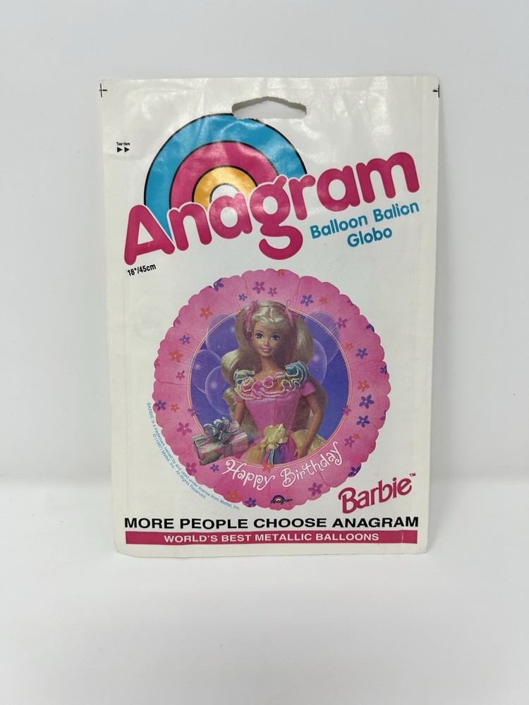 Vintage 90s Mattel Anagram BARBIE Birthday Mylar Foil 18” Helium Balloon – NEW