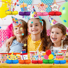 9 Pieces Happy Birthday Table Decorations, Colorful Birthday Honeycomb Centerpie