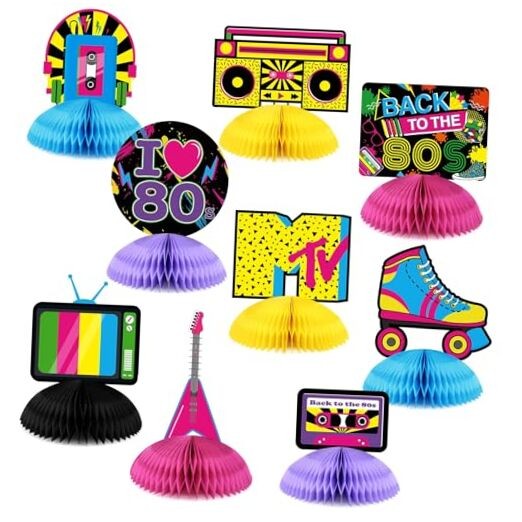 80s Party Decorations Back To The 80s Party Honeycomb Centerpieces Retro Table