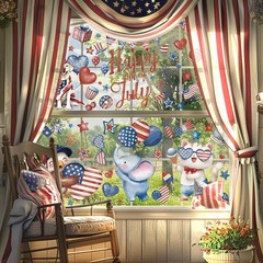 6 Sheets 4th of July Patriotic Window Clings Red Blue Memorial Day Decor