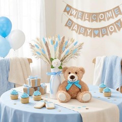 4 Sets 125 Pcs Bear Baby Shower Table Centerpiece with Bear Animals Blue Drie…