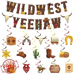 Adecortalk 16 Pcs Western Party Decorations Wild West Yee Haw Banner and Hang…