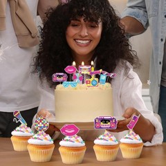 Vibrant 90s Party Decorations: 48 Pcs Cupcake Picks for Themed Celebrations