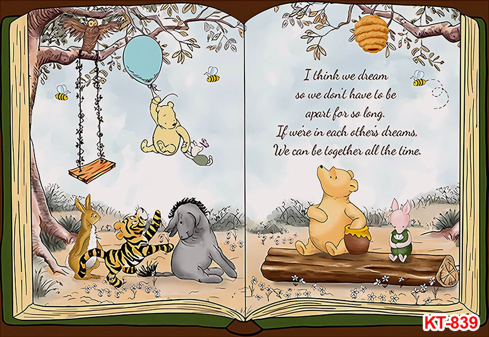 Winnie the Pooh Backdrop Baby Shower Happy Birthday Photo Background Banner