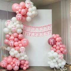 2 Strings Pink Bow Garland Banner Decorations, 16Pcs Pre-Strung Satin Ribbon