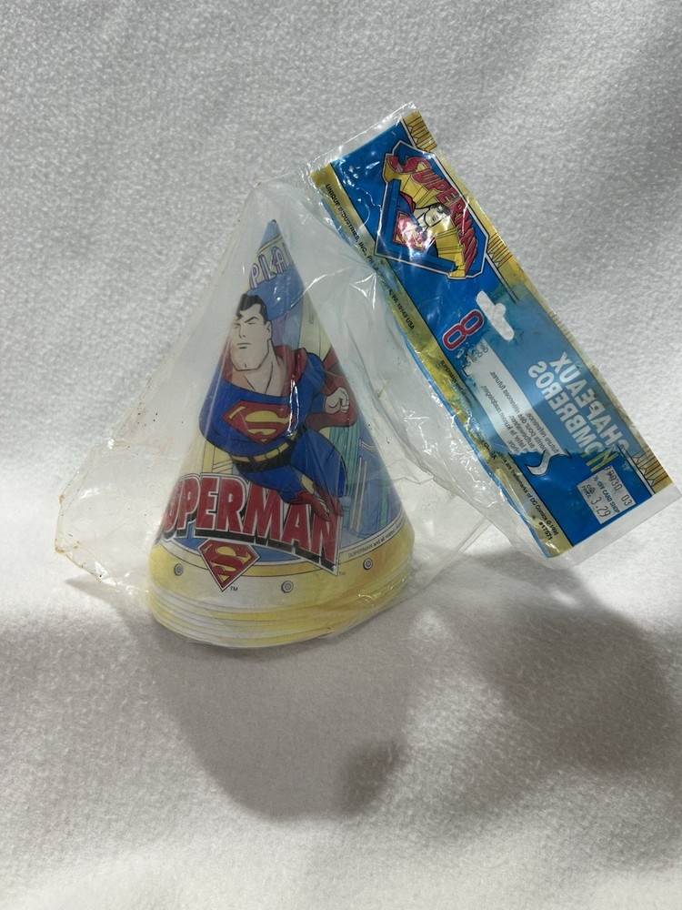 Vintage 1990s Superman Birthday Party Hats