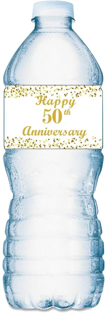 50th Anniversary Water Bottle Labels; Set of 20 Waterproof Water Bottle Wrappers