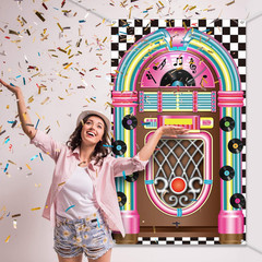 Jukebox Cutout Banner Decoration 50’s Rock and Roll Banner Backdrop Retro Birthd