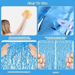 2 PCS Wavy Blue Backdrop Curtain Tinsel Streamers 3.2×6.5 Ft Foil Party Decor