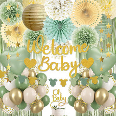 Sage Green Baby Shower Decorations – Gender Neutral Baby Shower Decor Set with W