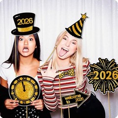 25 PCS Happy New Year Photo Booth Props 2026 NYE Grad Party Black Gold Funny