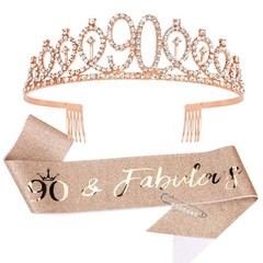 Vovii 90th Birthday Sash and Tiara, Rose Gold 1 Count (Pack of 1),