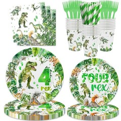 208 Pcs Dinosaur Birthday Party Supplies – Green Dino Decorations, 20 Servings,