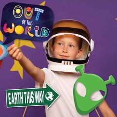 Space Photo Booth Props – 41-pc Photobooth Kit with 8 x 10-Inch Sign, 60 Adhe…