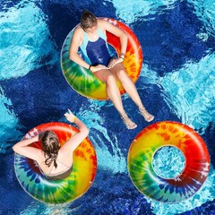 3 Pcs Large Pool Floats for Adults, 47.24 Inch Tie Dye Inflatable Pool Tubes,…