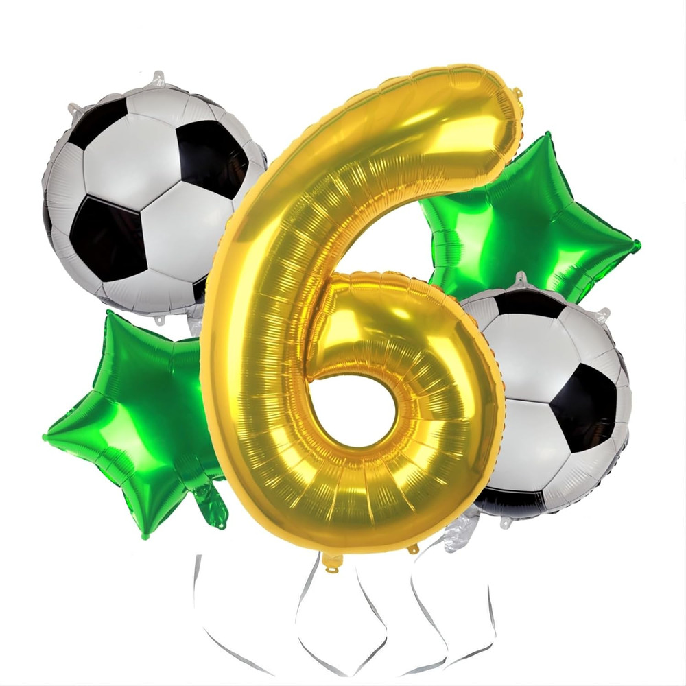 Soccer Balloons 6Th Birthday Decorations for Boys, 40 Inch Big Gold Balloon Numb