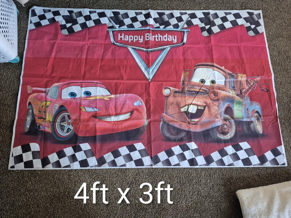 Cars Lightning McQueen Mater Birthday Party Backdrop & Checked Red Black White