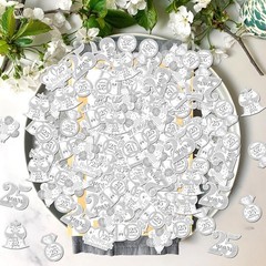 200PCS Happy 25th Anniversary Confetti Silver, Double Sided, Wedding Table Decor