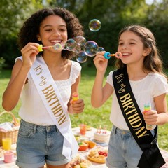 Luxurious 2-Pack Birthday Sashes: Black & White with Gold/Rose Gold Lettering