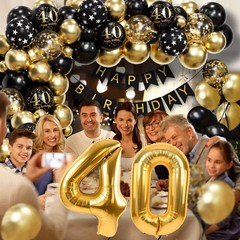 115pcs 40th Birthday Balloon Arch with Black Gold Balloon Garland happy Birthday
