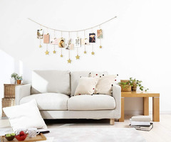 Mkono Hanging Photo Display Boho Decor Wooden Stars Garland with Metal Chains, P