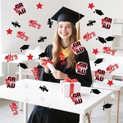 Glitter Red Black Graduation Confetti Congrats Grad Cap Stars Decor 200 PCS