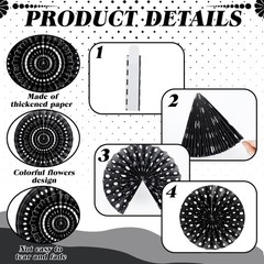 18 Pcs Black White Round Hanging Paper Fans Decor Back to School Paper Fans R…
