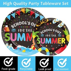 96 Pieces End of School Theme Tableware Set for Kids Class Summer Table Deco…