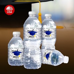 Class of 2025 Blue Graduation Water Bottle Label Set of 25 Waterproof Glossy