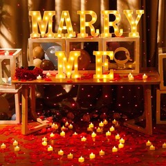 Romantic ‘Marry Me’ LED Letter Lights & 24 Candles for Perfect Proposals