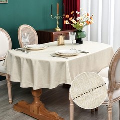 NEWISHER Farmhouse Oval Hemstitch Tablecloth 60×102 in Neutral Faux Linen
