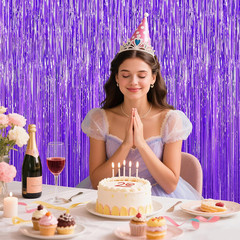Purple Tinsel Backdrop Foil Fringe Curtains – 2 Packs Door Streamers Backdrop fo