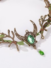 Fantasy Forest Fairy Moon Accessory – Green Gemstone Branch and Leaf Headband