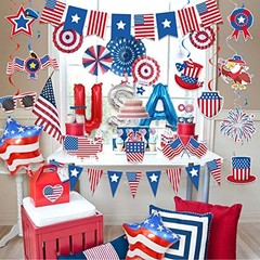 USA Party Decorations, Red Blue White Decorations with American Flag Banner,