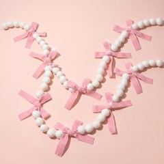 2Pcs Pink Bow Garland Felt Banner | Pink Bowknot Tie with White Pom Pom Balls…