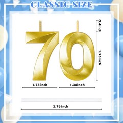 70th Birthday Candles for Cake,Birthday Decorations Him Medium, Gold