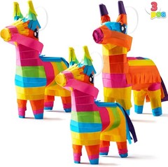 3 pcs Mini Donkey Pinatas 7″x5.5″ Cinco De Mayo Rainbow Color for Fun Fiesta Tac