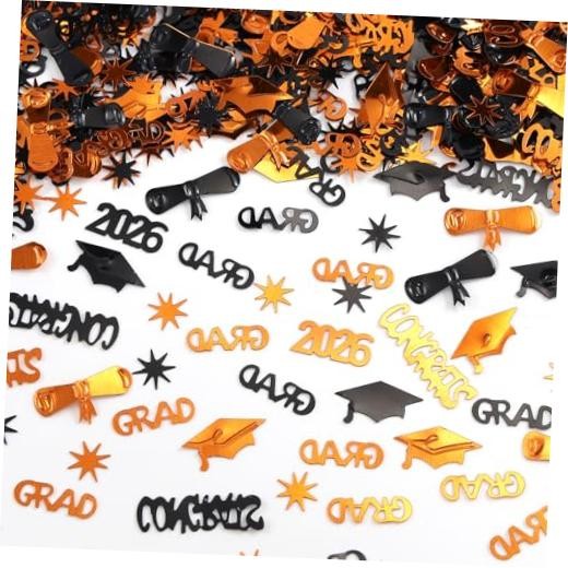 Black and Orange Graduation Confetti 2026, 1000 Pcs Class of 2026 Orange Black